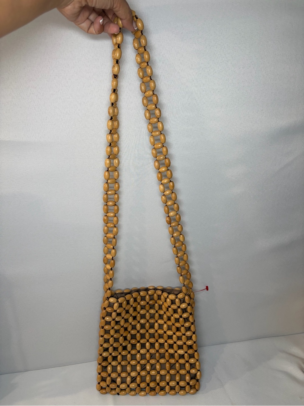 Vintage Y2K The Sak Wooden Beaded Shoulder Bag Boho Mini Purse